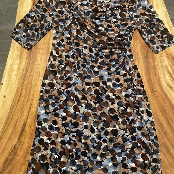 Connected Apparel Body Con V Deck Dress Half Sleeve Brown Gold Greys Size 10 - Picture 2 of 9